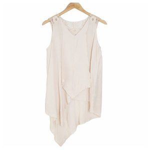 Spense Cream Sleeveless Blouse Flutter Front Asymmetrical Hemline Flowy Top